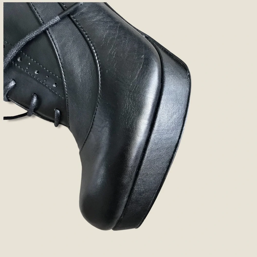 Bata Genuine Black Leather Oxford Stiletto/Pump Lace Up Platform Ankle Booties - Picture 11 of 14